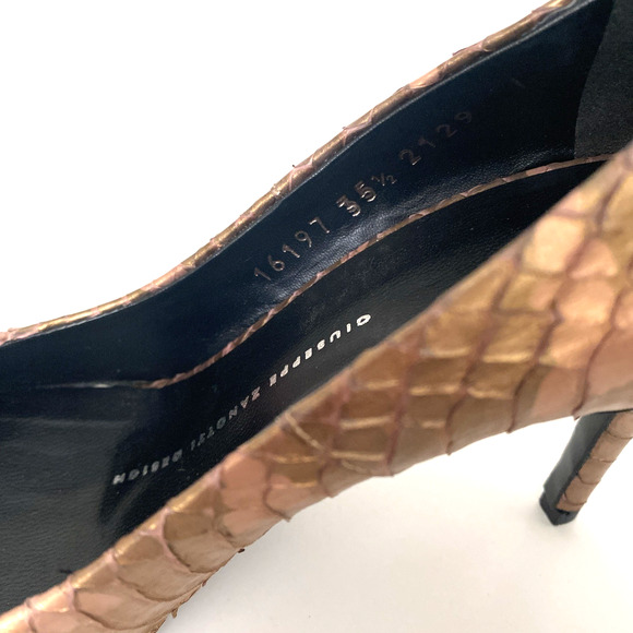 Giuseppe Zanotti Embossed Snakeskin Pump Python Bronze Round Toe Slim Heel 35.5 - Picture 10 of 13
